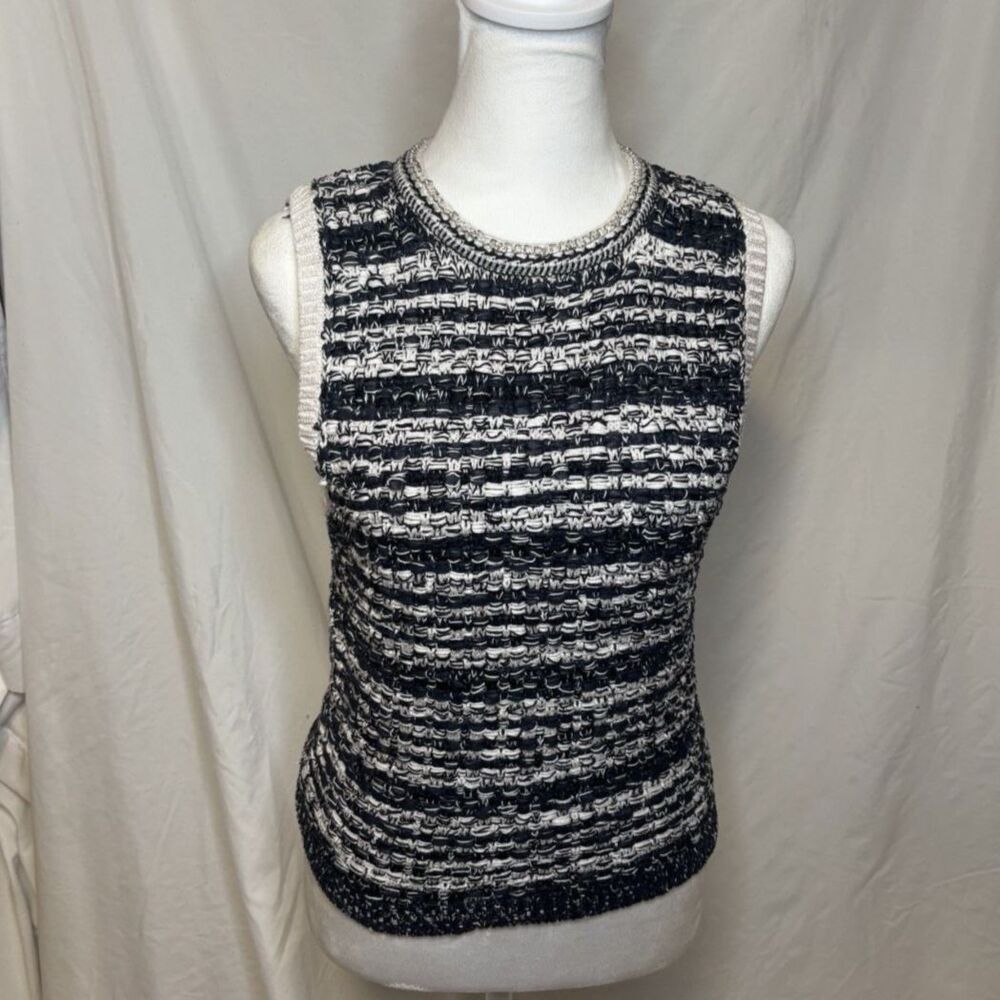 Alice and Olivia Reva Stitch Textured Stripe Sweater Tank Chain Women